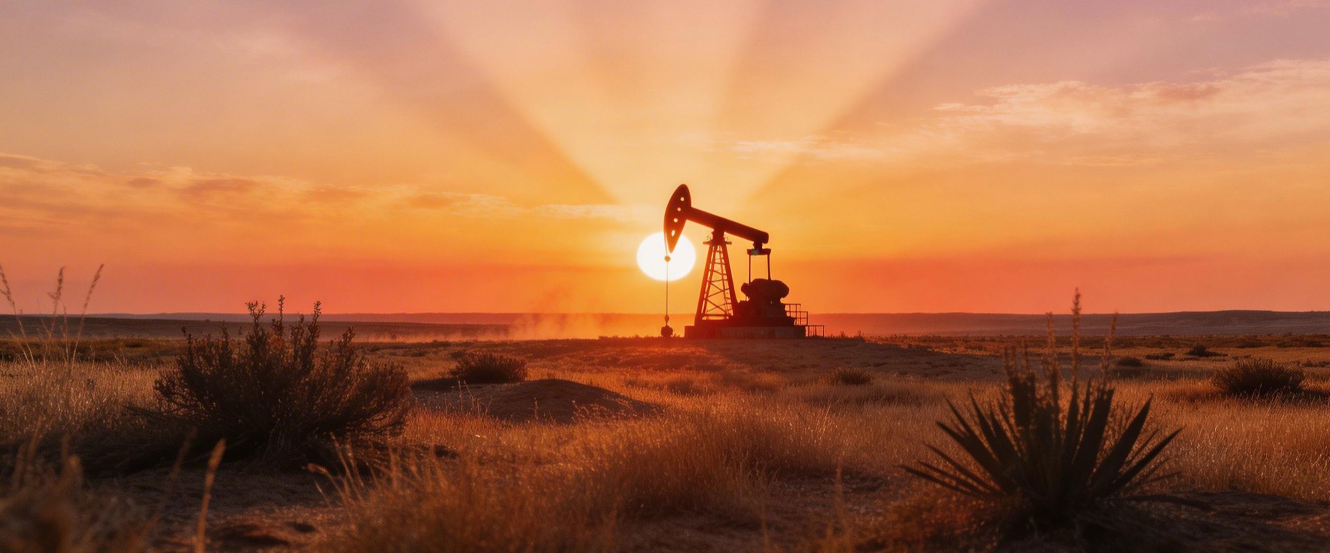 Oil well at sunset
